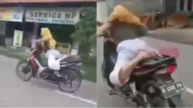 Viral ibu-ibu atraksi sepeda motor di jalan raya
