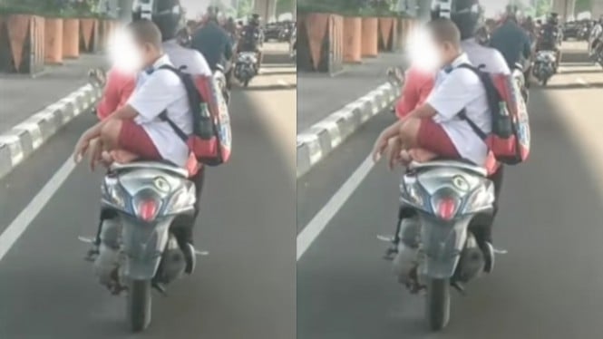Viral bocah di Makassar dibonceng duduk bersila