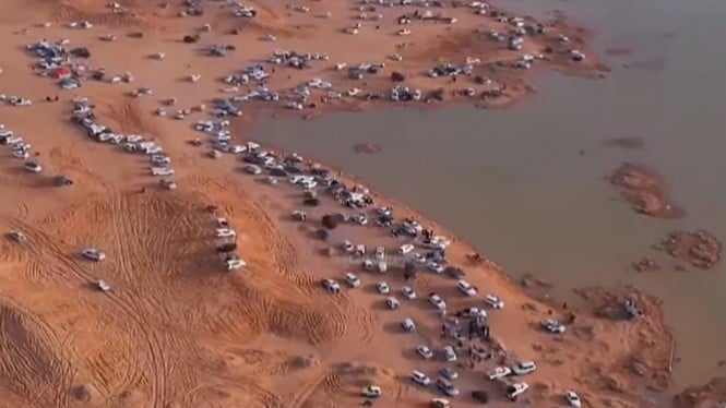 Viral! Penampakan Gurun Pasir Arab Saudi Jadi Danau