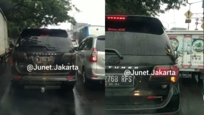 Mobil Fortuner Pelat RF Bantu Ambulan Pecah Kemacetan di Jakbar