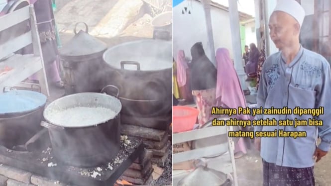 Tangkap layar video warga kesulitan masak nasi untuk acara hajatan
