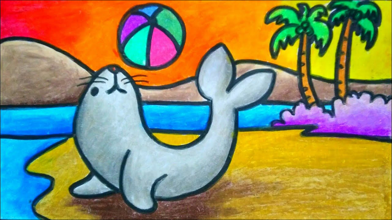 2 Seekor Lumba-lumba bermain bola di tepi pantai