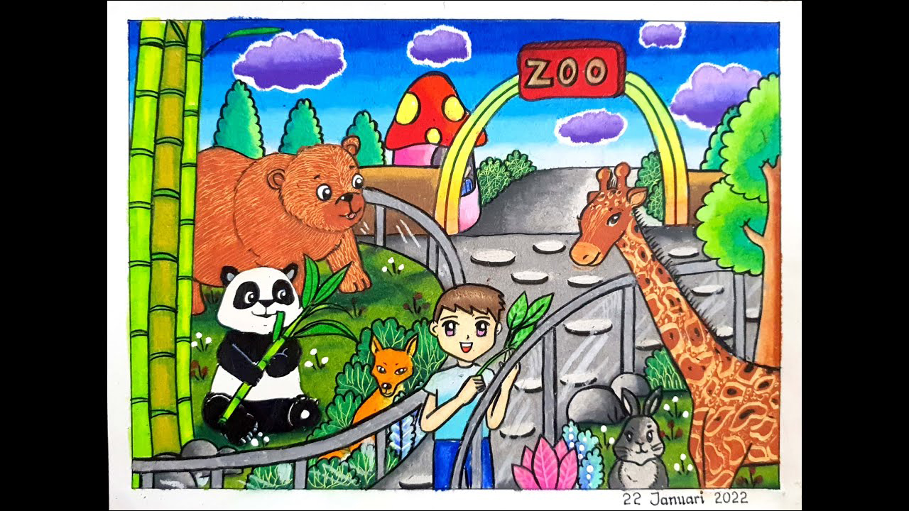 22 Menggambar fauna kebun binatang, beraneka jenis binatang lucu
