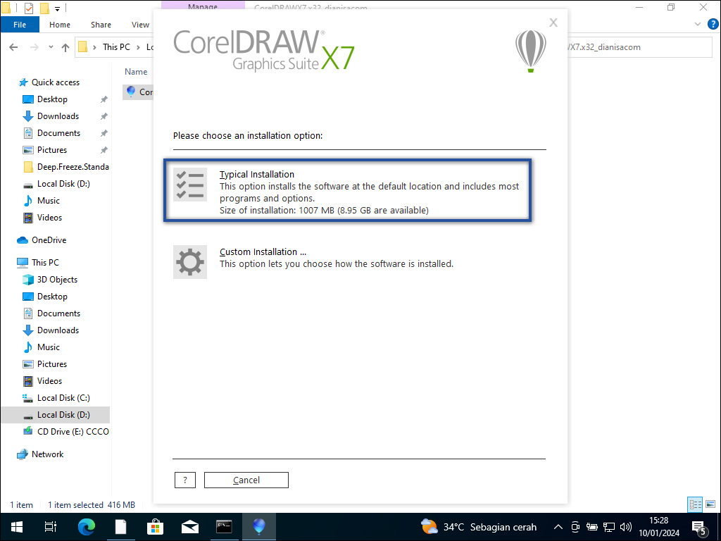 08. Memilih jenis instalasi CorelDraw X7