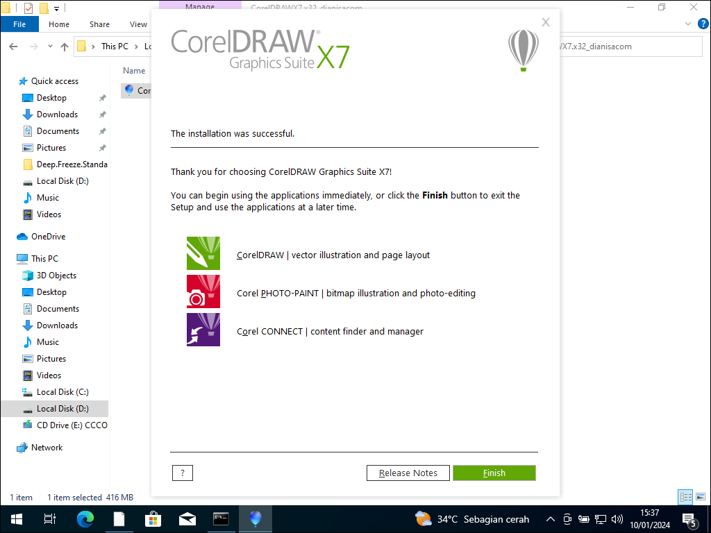 10. Proses instalasi CorelDraw X7 selesai