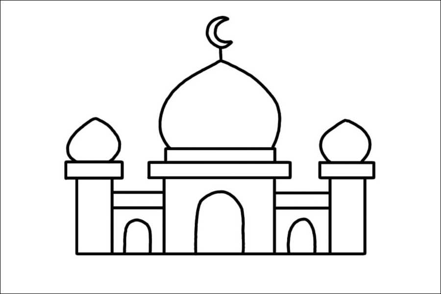 Gambar 02. Mewarnai Sketsa Masjid Sederhana