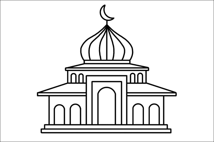 Gambar 08. Mewarnai Sketsa Masjid Indah Sederhana