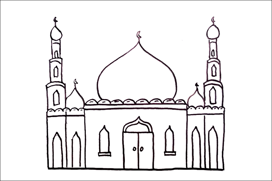 Gambar 12. Menggambar Masjid Kubah Indah untuk pemula anak SMP