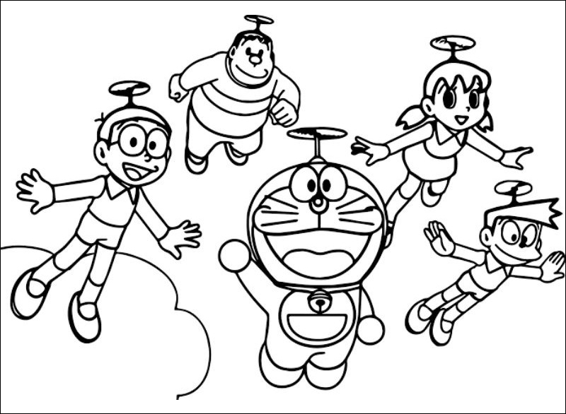 Gambar 13. Doraemon dan teman-temannya memakai baling-baling bambu