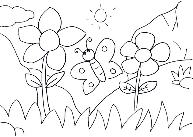 Gambar 15. Gambar mewarnai bunga yang dikelilingi kupu-kupu