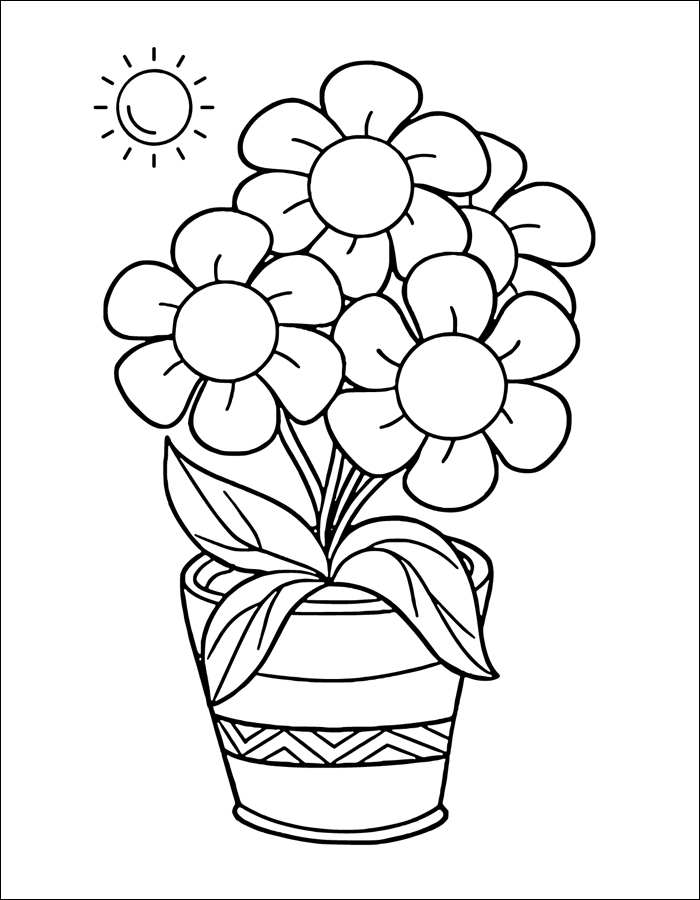 Gambar 16. Gambar mewarnai bunga yang bermekaran di dalam pot