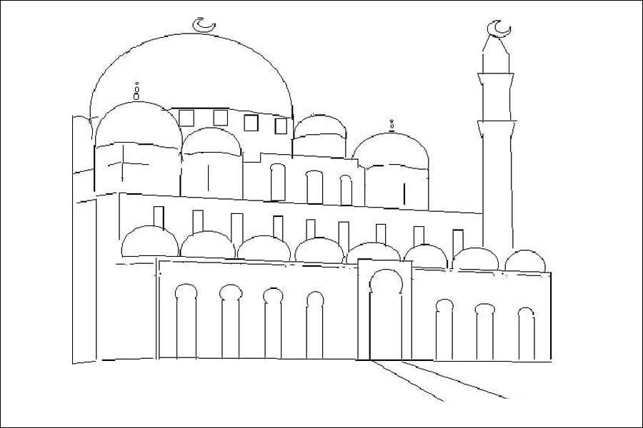 Gambar 26. Mewarnai Sketsa Masjid dengan Kubah Besar