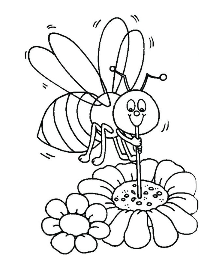 Gambar 30. Gambar mewarnai bunga dengan lebah, sederhana dan mudah diwarnai