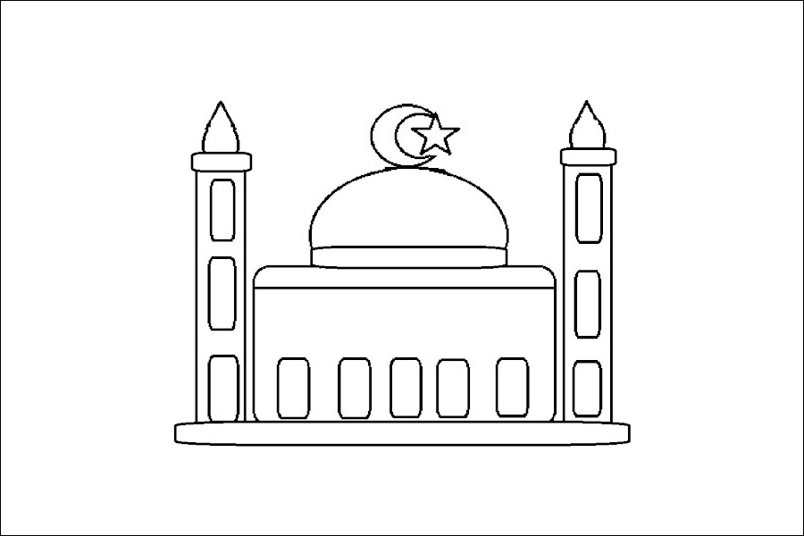 Gambar 30. Mewarnai Sketsa Masjid dengan Kubah Bulan Sabit dan Bintang