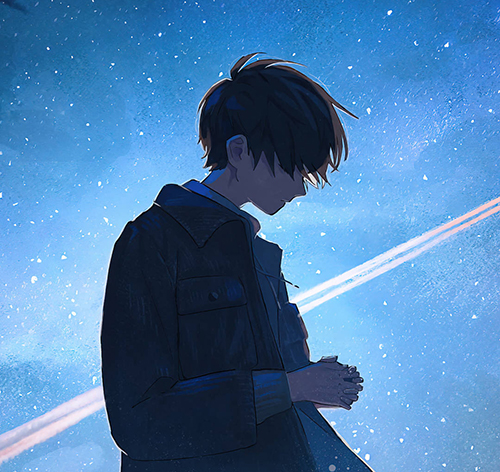 Gambar 02. PP Aesthetic, Anime Sad Boy dengan langit malam yang biru