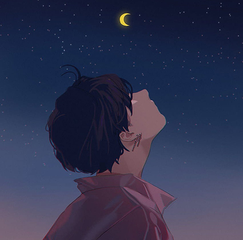 Gambar 03. PP Aesthetic, Anime Sad Boy menatap langit malam yang indah