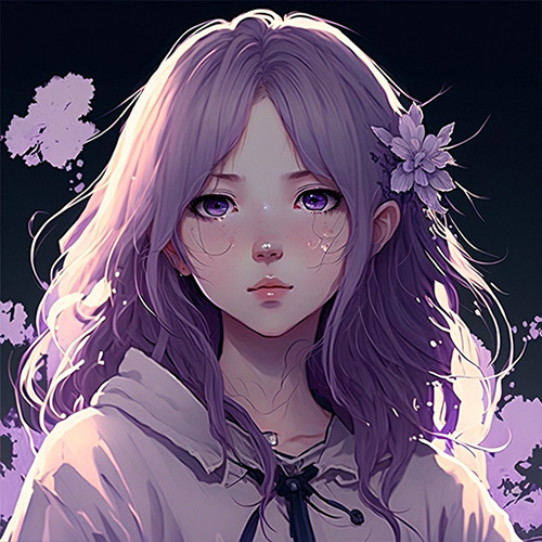 Gambar 04. PP Anime Girl aesthetic dengan bunga cantik warna ungu