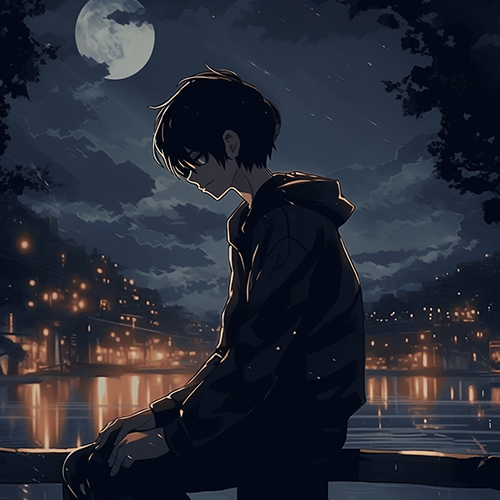 Gambar 08. PP Aesthetic, Anime Sad Boy merenung di pinggiran sungai kota