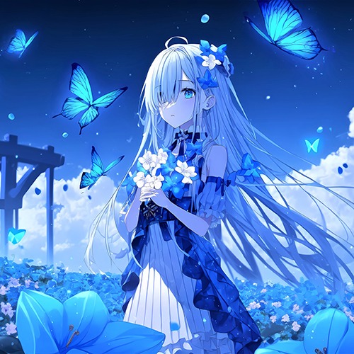 Gambar 08. PP WA menyala Aesthetic, Anime Girl dengan nuansa biru