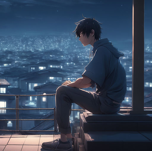 Gambar 09. PP Aesthetic, Anime Sad Boy dalam kesendirian di balkon rumah