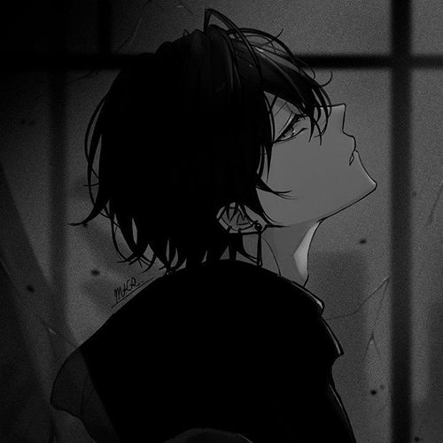 Gambar 13. Anime Sad Boy keren Black and White melihat ke arah langit