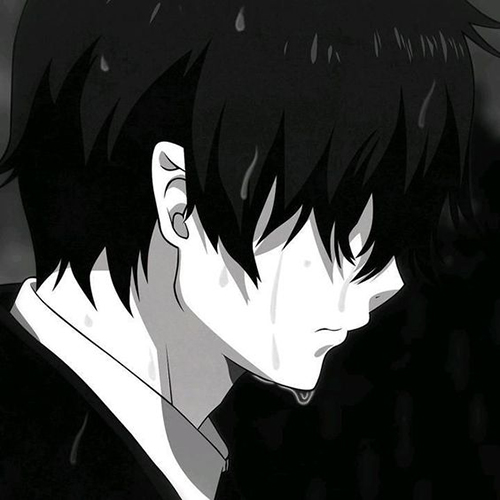 Gambar 15. Anime Sad Boy menangis dengan mata terhalang rambut