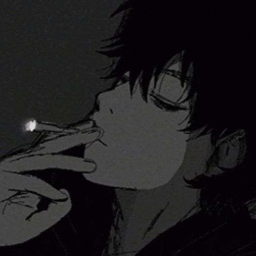Gambar 18. Anime Sad Boy keren menikmati rokok dengan mata tertutup