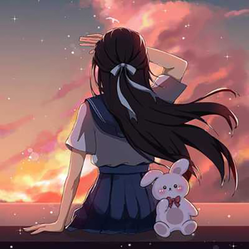 Gambar 18. PP Anime Girl aesthetic memandang sunset
