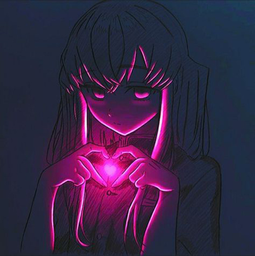 Gambar 20. Anime girl dengan pose hati ungu menyala