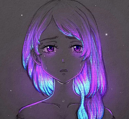 Gambar 21. Anime girl menangis dengan rambut menyala cantik