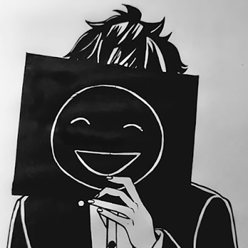 Gambar 23. Anime Sad Boy bersembunyi dibalik gambar Tersenyum