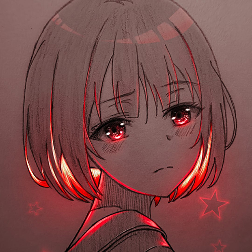 Gambar 30. Anime Girl sedih dengan rambut pendek menyala merah
