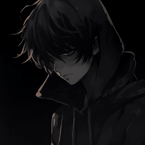 Gambar 36. Anime Sad Boy Black in Hoodie Keren