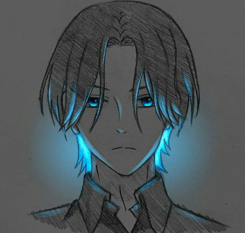 Gambar 39. Anime boy cool dengan rambut menyala biru terang