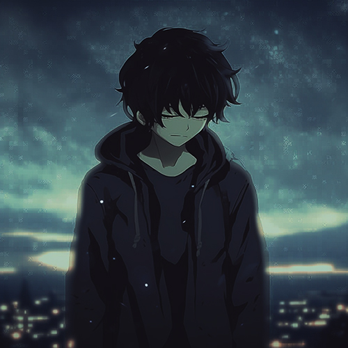 Gambar 41. Anime Sad Boy dengan mata tertutup dan City Light Aesthetic
