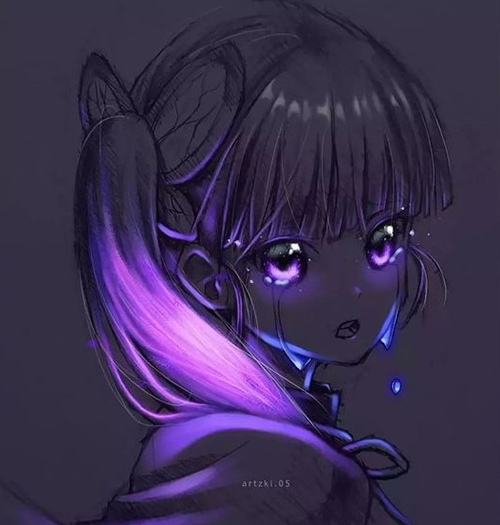 Gambar 54. Anime girl dengan air mata dan rambut menyala