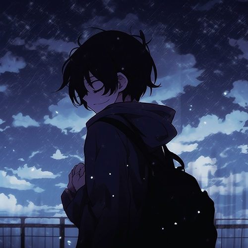 Gambar 55. Anime Sad Boy dengan tas ransel dan Hoodie keren