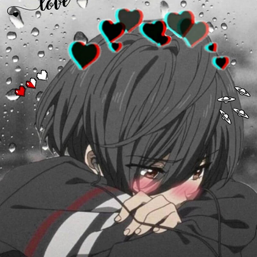 Gambar 59. Anime Sad Boy Aesthetic dengan emoji Love
