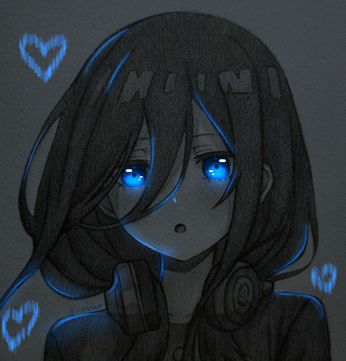 Gambar 62. Anime girl dengan emoji love yang menyala biru