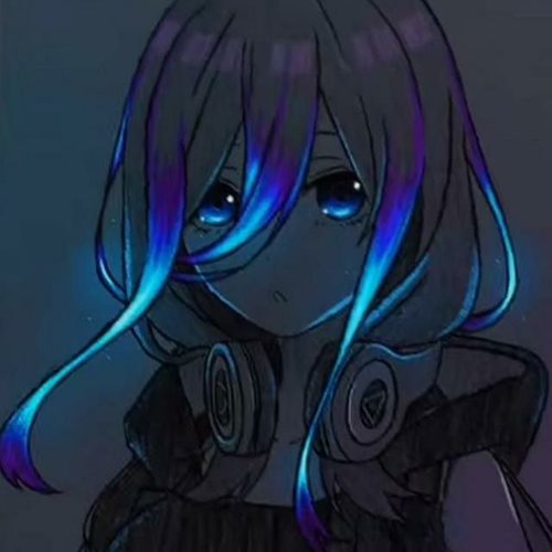 Gambar 63. Anime girl dengan rambur tergerai berwarna gradasi biru