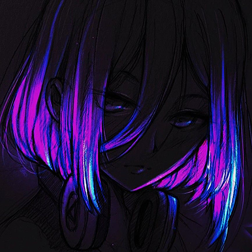 Gambar 70. Anime girl dengan rambut bob pendek yang menyala ungu