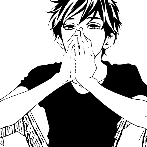 Gambar 74. Anime Sad Boy dengan menutup mulut dan hidung