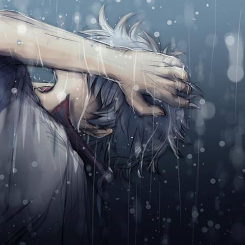 Gambar 76. Sad Anime Boy menangis sambil berteriak di bawah air hujan
